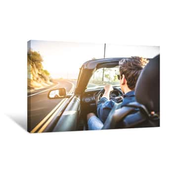 Image of Couple On Convertible Car Canvas Print