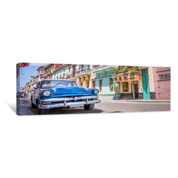 Image of Vintage Classic American Car In Havana, Cuba Canvas Print