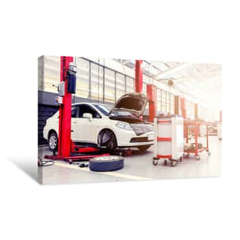 Image of Car Repair Station With Soft-focus In The Background And Over Sunlight Canvas Print