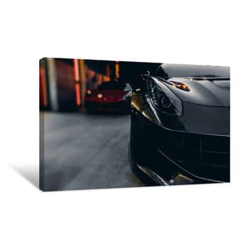 Image of Front Of A Sports Car - Black And Red Car Canvas Print