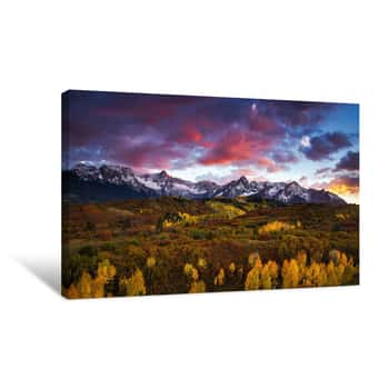 Image of Dramatic Sunset Over The Dallas Divide At Colorado\'s San Juan Mountains Canvas Print