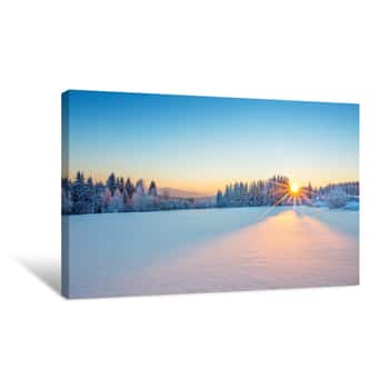 Image of Majestic Sunrise In The Winter Mountains Landscape Canvas Print