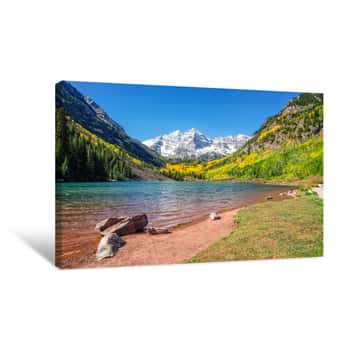 Image of Maroon Bells And Lake In Fall Canvas Print
