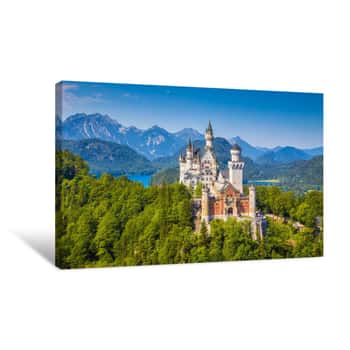 Image of Famous Neuschwanstein Castle With Scenic Mountain Landscape Near Füssen, Bavaria, Germany Canvas Print
