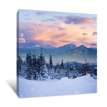 Image of Beautiful Winter Alpine Mountain Snowy Hills Canvas Print