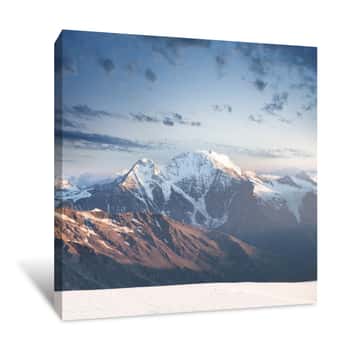 Image of High Mountain Peak During Sunrise  Beautiful Natural Landscape In The Summer Time Canvas Print