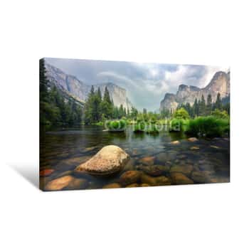 Image of Amazing Views Of El Capitan Mountain In Yosemite Valley, Usa Canvas Print