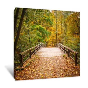 Image of Bridge In Autumn Forest Canvas Print