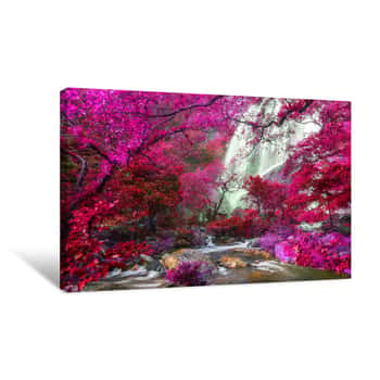 Image of Waterfall In Autumn Forest Canvas Print
