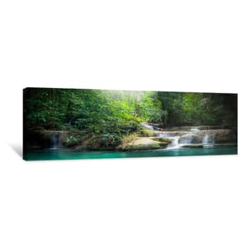 Image of Panorama Erawan Waterfall, The Beautiful Waterfall In Forest At Erawan National Park - A Beautiful Waterfall On The River Kwai  Kanchanaburi, Thailand Canvas Print