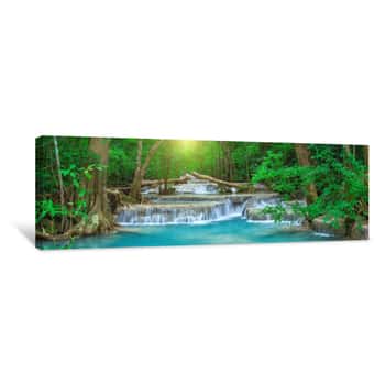 Image of Panoramic Beautiful Deep Forest Waterfall In Thailand Canvas Print