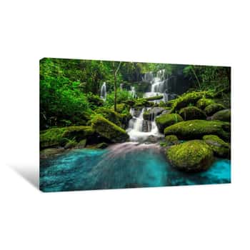 Image of Beautiful Waterfall In Green Forest In Jungle Canvas Print