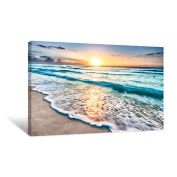 Image of Sunrise Over Beach In Cancun Canvas Print