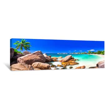 Image of Most Beautiful Tropical Beaches - Seychelles ,Praslin Island Canvas Print