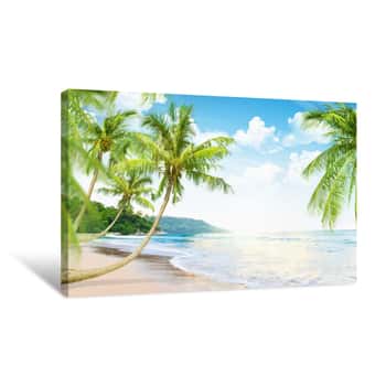 Image of Beach With Palm Trees Canvas Print