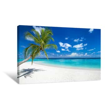 Image of Coco Palm Panorama Wide Format On Tropical Paradise Dream Beach Canvas Print