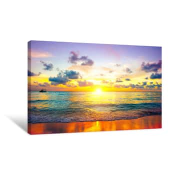 Image of Sunset Beach  Paradise Scene Of Caribbean Island Canvas Print