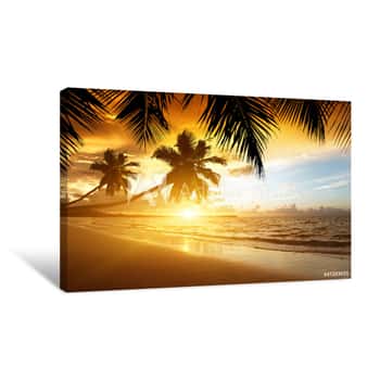 Image of Vivid Sunset On The Beach Of Caribbean Sea Canvas Print