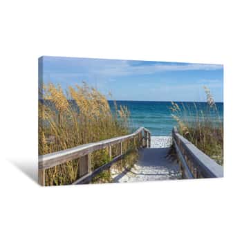 Image of Beach Boardwalk With Dunes And Sea Oats Canvas Print