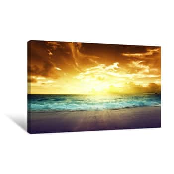 Image of Sunset On Seychelles Beach Canvas Print