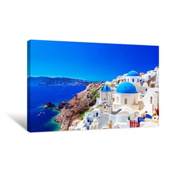 Image of Oia Town On Santorini Island, Greece  Caldera On Aegean Sea Canvas Print