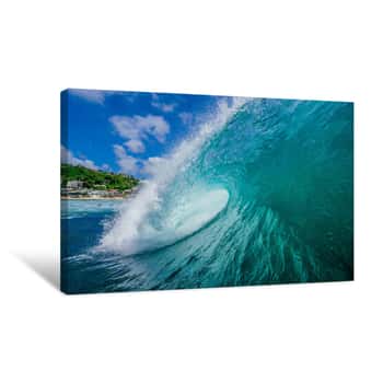 Image of A Wave Breaks On A Reef In A Tropical Paradise Beach In Bali Canvas Print