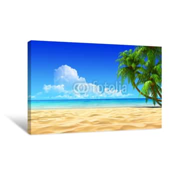 Image of Palms On Empty Idyllic Tropical Sand Beach Canvas Print