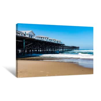 Image of Pacific Beach In San Diego, California With Vacation Cottages On Top Of Crystal Pier Canvas Print