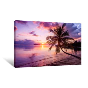 Image of Beautiful Bright Sunset On A Tropical Paradise Beach Canvas Print