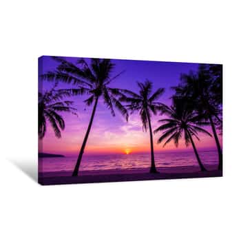 Image of Palm Trees Silhouette At Sunset Canvas Print