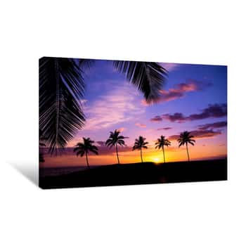 Image of Hawaiian Palm Tree Sunset Canvas Print