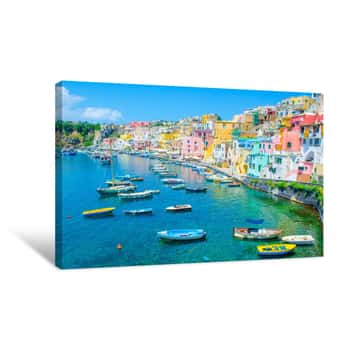 Image of Italian Island Procida Colorful Marina Canvas Print