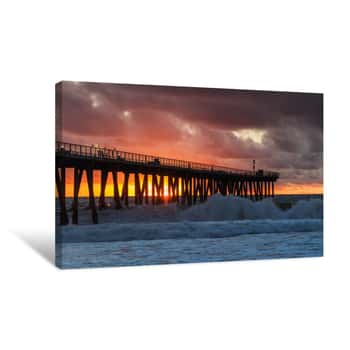 Image of Stormy Sunset At Hermosa Beach Pier Canvas Print