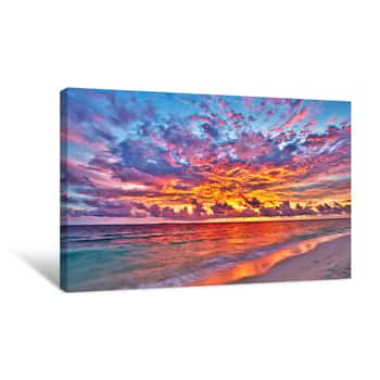 Image of Colorful Sunset Over Ocean On Maldives Canvas Print