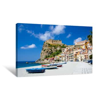 Image of Fishing Colorful Boats On Sandy Beach, Scilla, Calabria, Italy Canvas Print