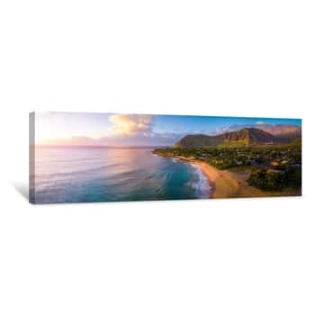 Image of Aerial Panorama Of The West Coast Of Oahu, Area Of Papaoneone Beach  Hawaii, USA Canvas Print