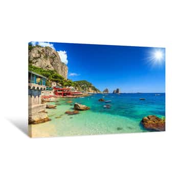 Image of Beautiful Beach In Capri Island, Italy, Europe Canvas Print
