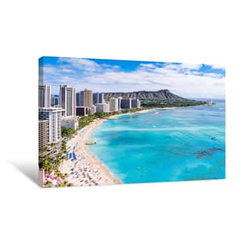 Image of Waikiki Beach And Diamond Head Crater Canvas Print