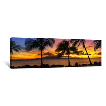 Image of Hawaii Sunset With Palm Trees Canvas Print