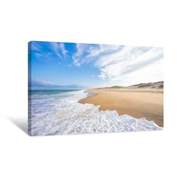 Image of Ocean Beach Waves  And Sand Dunes Canvas Print