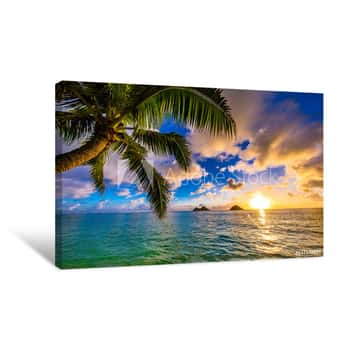 Image of Beautiful Hawaiian Sunrise At Lanikai Beach   Canvas Print