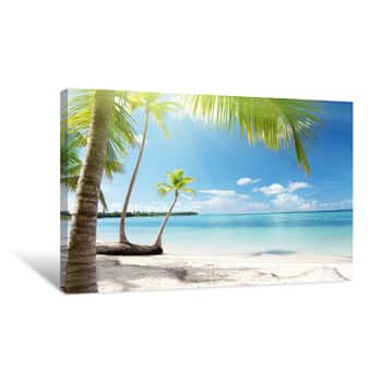 Image of Caribbean Sea And Coconut Palms   Canvas Print