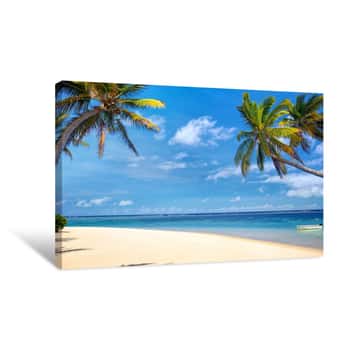 Image of Perfect Tropical Beach With Palms And Sand, Mauritius Canvas Print