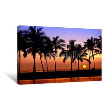 Image of Hawaiian Sunset On Big Island, Anaehoomalu Bay Canvas Print