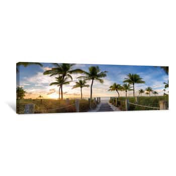 Image of Panorama View Of Footbridge To The Smathers Beach At Sunrise - Key West, Florida Canvas Print