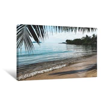 Image of Palm Tree And Blue Water On The Beach, Sunny Afternoon On Koh Chang Island Canvas Print