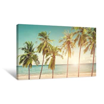 Image of Coconut Palm Tree On Seaside Beach At Summer Season Canvas Print