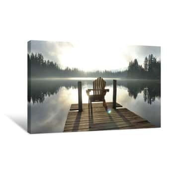 Image of Chair On Dock At Alice Lake In Late Afternoon Canvas Print