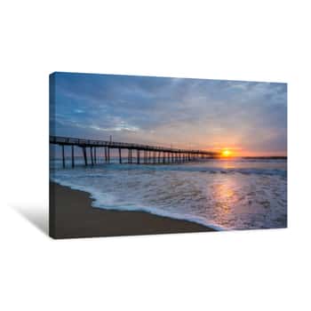 Image of Sunrise Over Fishing Pier At North Carolina Outer Banks Canvas Print