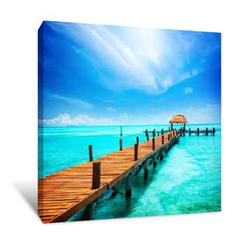 Image of Vacation In Tropic Paradise  Jetty On Isla Mujeres, Mexico Canvas Print